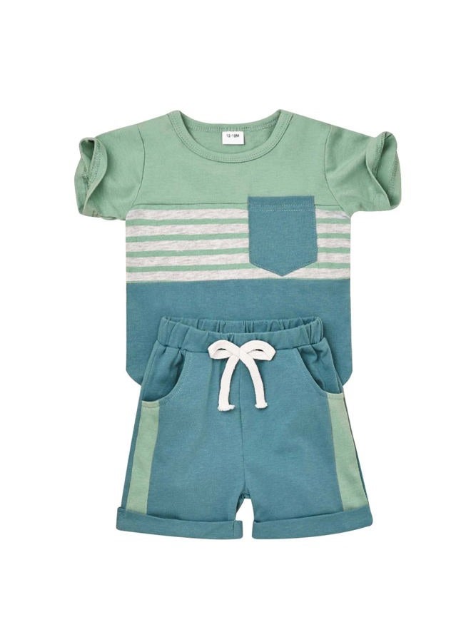 FOCUTEBB Toddler Boy Clothes Baby Boys Summer Outfits Patchwork Short Sleeve T-Shirt Shorts Set Summer Clothes Set 12M-4T, Light Green, 3-4 years - Image 1