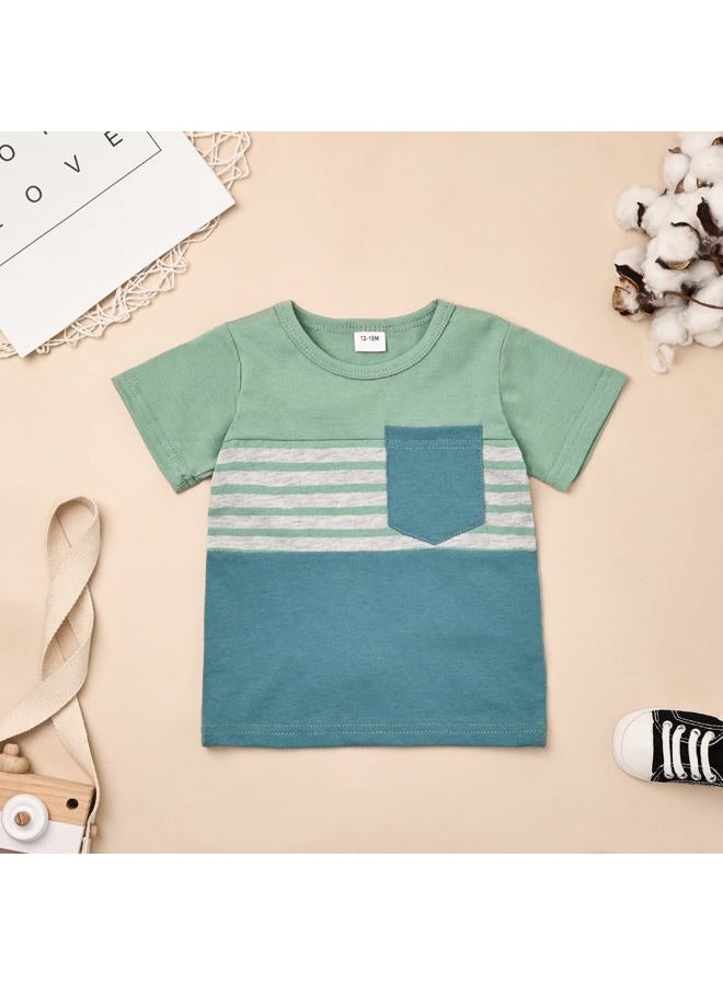 FOCUTEBB Toddler Boy Clothes Baby Boys Summer Outfits Patchwork Short Sleeve T-Shirt Shorts Set Summer Clothes Set 12M-4T, Light Green, 3-4 years - Image 4