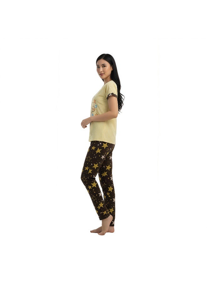 JOANNA Women's For You Print Short Sleeve Shirt & Long Pants Pajama Set, Yellow - Image 4