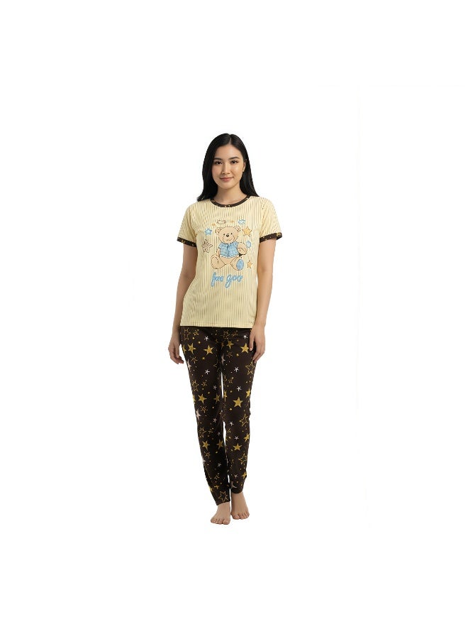 JOANNA Women's For You Print Short Sleeve Shirt & Long Pants Pajama Set, Yellow - Image 5