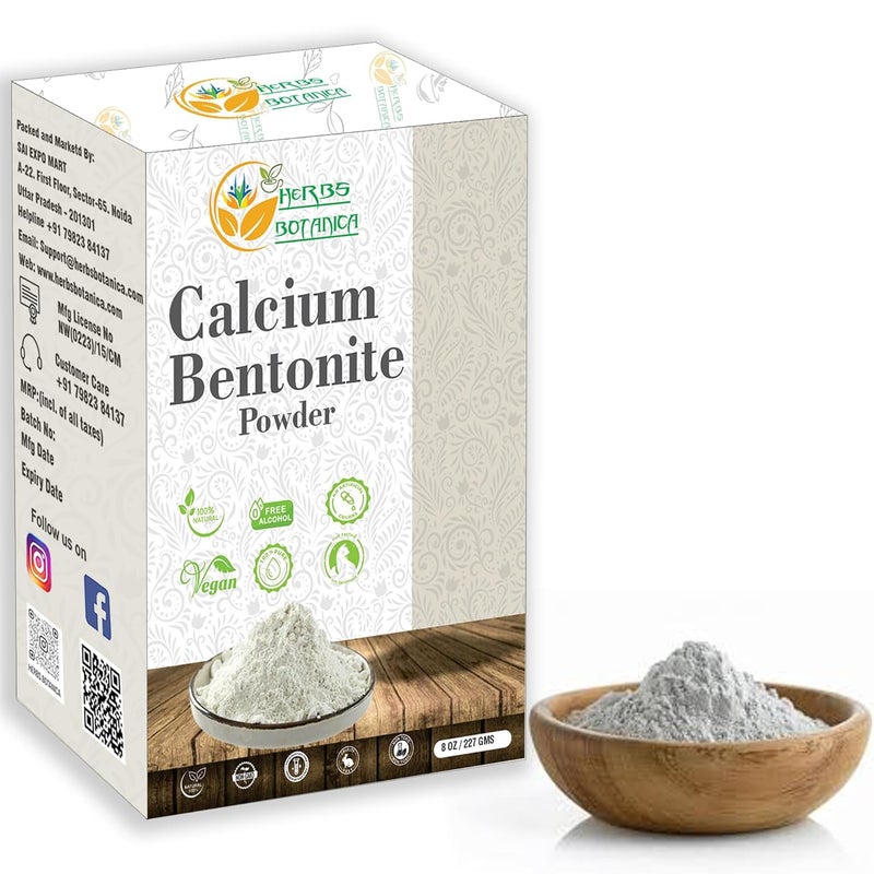 Herbs Botanica Calcium Bentonite Clay Food Grade Powder Indian Healing Clay for Face and Body Detox Body Wrap Deep Pore Cleansing Facial Natural Facial Mask 8 oz  227 gms  12 lb