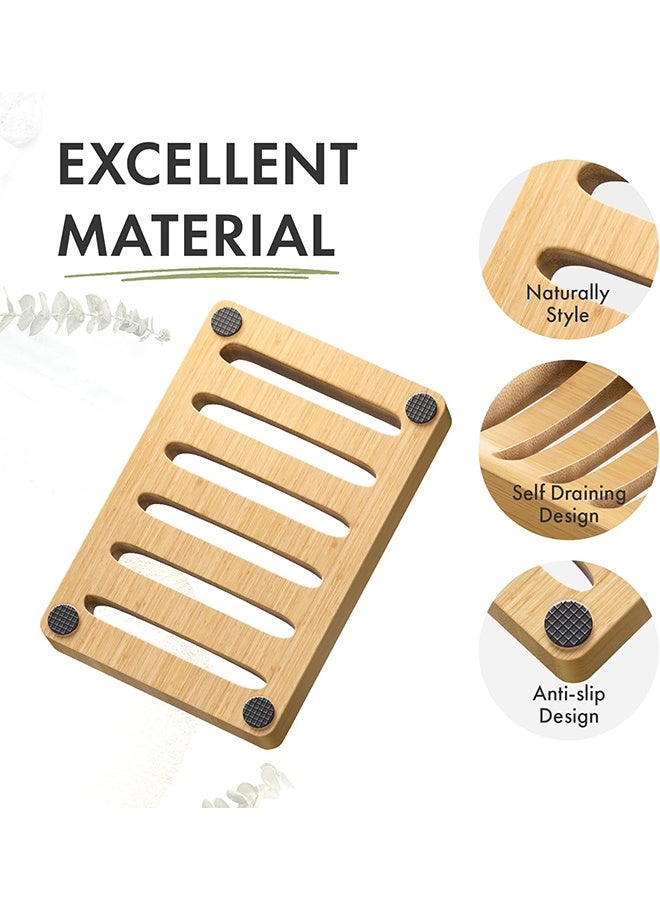 حامل صابون، صحن صابون، صحن صابون خشبي من الخيزران، عبوة من 2 لحامل صابون بار للحمام، صواني تصريف ذاتي، حافظ صابون للحمام، المطبخ (لون طبيعي) - Image 3