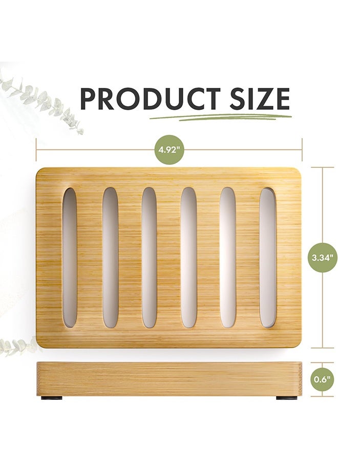 حامل صابون، صحن صابون، صحن صابون خشبي من الخيزران، عبوة من 2 لحامل صابون بار للحمام، صواني تصريف ذاتي، حافظ صابون للحمام، المطبخ (لون طبيعي) - Image 2