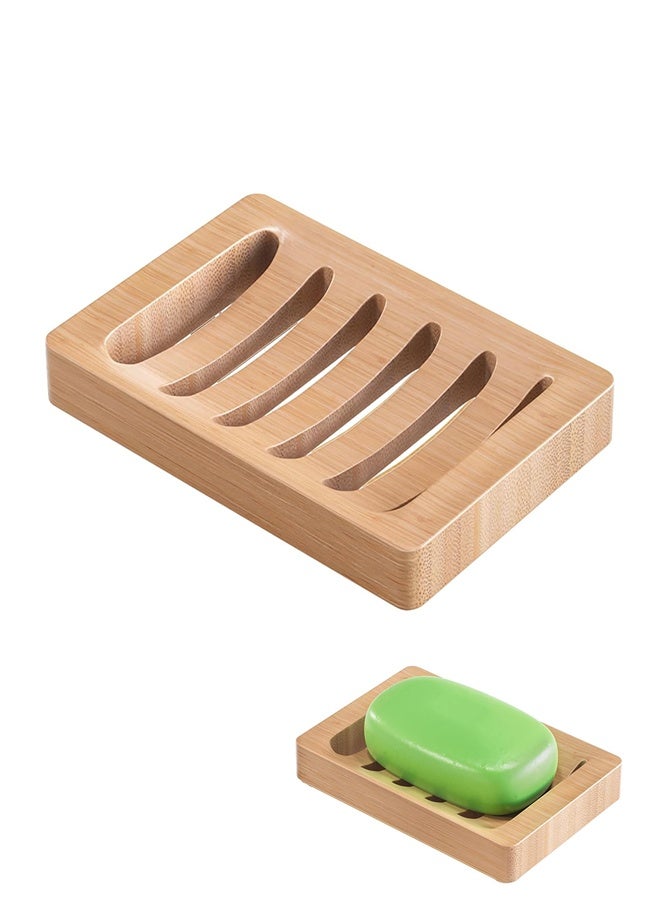 حامل صابون، صحن صابون، صحن صابون خشبي من الخيزران، عبوة من 2 لحامل صابون بار للحمام، صواني تصريف ذاتي، حافظ صابون للحمام، المطبخ (لون طبيعي) - Image 1