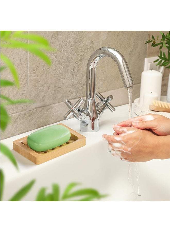 حامل صابون، صحن صابون، صحن صابون خشبي من الخيزران، عبوة من 2 لحامل صابون بار للحمام، صواني تصريف ذاتي، حافظ صابون للحمام، المطبخ (لون طبيعي) - Image 5