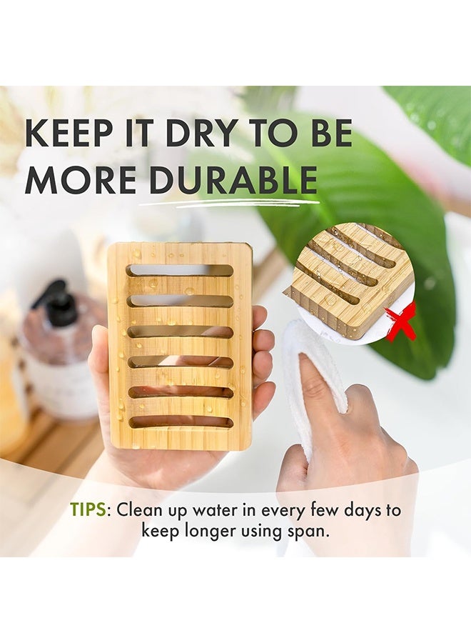 حامل صابون، صحن صابون، صحن صابون خشبي من الخيزران، عبوة من 2 لحامل صابون بار للحمام، صواني تصريف ذاتي، حافظ صابون للحمام، المطبخ (لون طبيعي) - Image 4