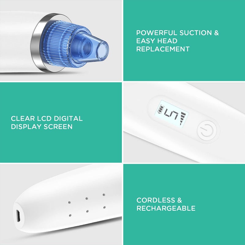 VOYOR Blackhead Remover Pore Vacuum â€“ Electric Acne Extractor Tool with LCD Screen and 5 Suction Levels, 6 Replaceable Heads, USB Rechargeable Pore Cleaner for Women & Men (BR510) - Image 5