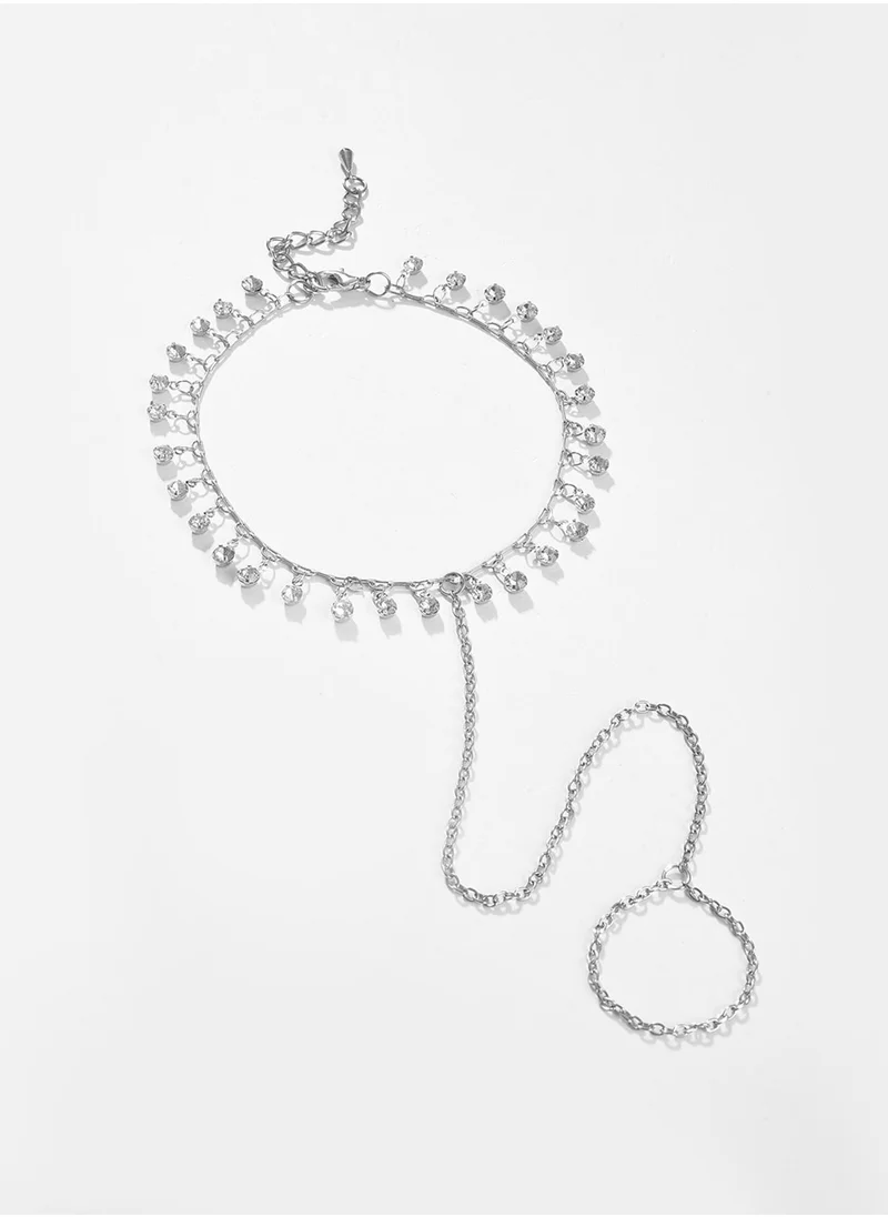 SOHI White Stone Studded Anklet
