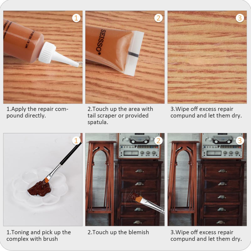 SEISSO Wood Furniture Repair Kit - Set of 42 Hardwood Laminate Vinyl Floor Repair Kit Wood Fillers, Markers and Wax Sticks - Used for Cover Ups Scratches, Stains, Holes for Table, Door, Cabinet - Image 5