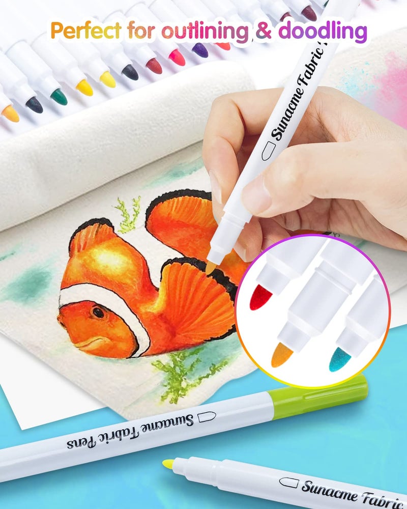 sunacme Fabric Markers Pen, 32 Colors Permanent Fabric Paint Pens for T-Shirt, Fine Tips Art Marker Set for Canvas Bags Hats Sneakers and Textiles - Image 3