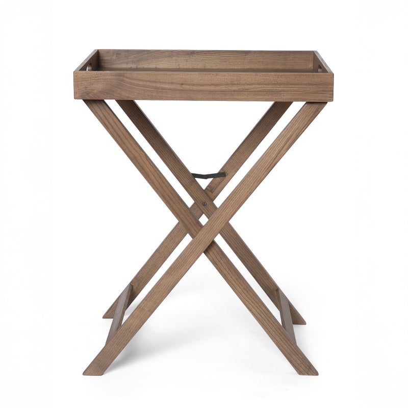 Homez Metal Zeta Folding Tray With Wooden Stand, Light Brown 60*40*76Cm - Image 2