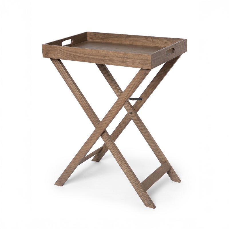 Homez Metal Zeta Folding Tray With Wooden Stand, Light Brown 60*40*76Cm - Image 1