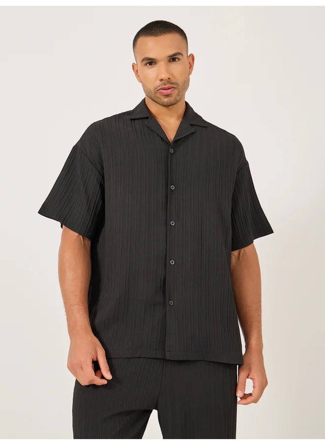 Take Two Take Two Textured Camp Collar Shirt and Pants Co-Ords