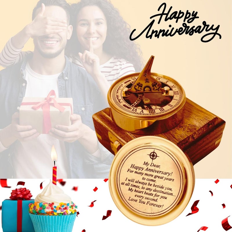 ALADEAN Anniversary Sundial Gift for Him or Her Sundial Clock Compass - Unique Gift for Husband or Wife, Men 1st Wedding Anniversary 50th 40th 25th 20th Year Celebration (Anniversary Sundial Wood Box) - Image 3