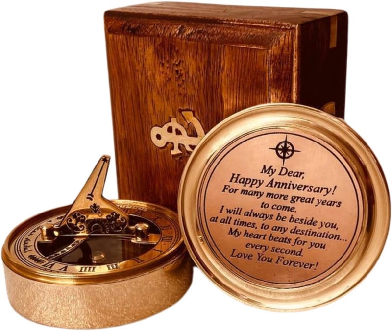 ALADEAN Anniversary Sundial Gift for Him or Her Sundial Clock Compass - Unique Gift for Husband or Wife, Men 1st Wedding Anniversary 50th 40th 25th 20th Year Celebration (Anniversary Sundial Wood Box) - Image 1