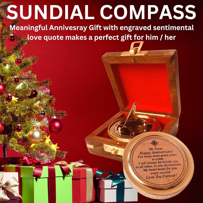 ALADEAN Anniversary Sundial Gift for Him or Her Sundial Clock Compass - Unique Gift for Husband or Wife, Men 1st Wedding Anniversary 50th 40th 25th 20th Year Celebration (Anniversary Sundial Wood Box) - Image 4