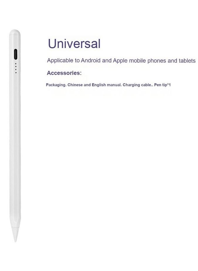 Generic - Universal Stylus Pen for Apple & Android Devices, Compatible with iPhones, iPads, Samsung, Huawei, Xiaomi, and More, Precision Writing, No Bluetooth or App Required, with 1 Pen Tip + Charging Cable + Manual – White - Image 1