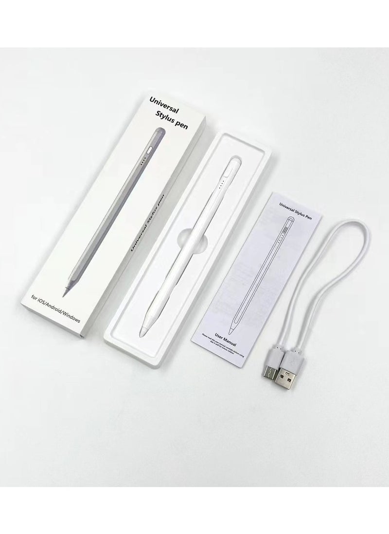 Generic - Universal Stylus Pen for Apple & Android Devices, Compatible with iPhones, iPads, Samsung, Huawei, Xiaomi, and More, Precision Writing, No Bluetooth or App Required, with 1 Pen Tip + Charging Cable + Manual – White - Image 1