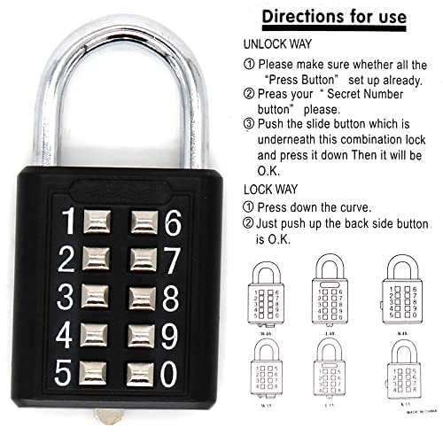 TEMEILI MIONI 10 Position Push Button Combination Padlock, 5 Position Locking Mechanism, (1 Black) - Image 3