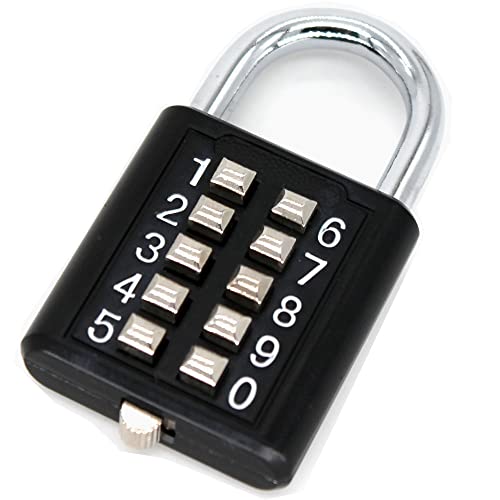 TEMEILI MIONI 10 Position Push Button Combination Padlock, 5 Position Locking Mechanism, (1 Black) - Image 1