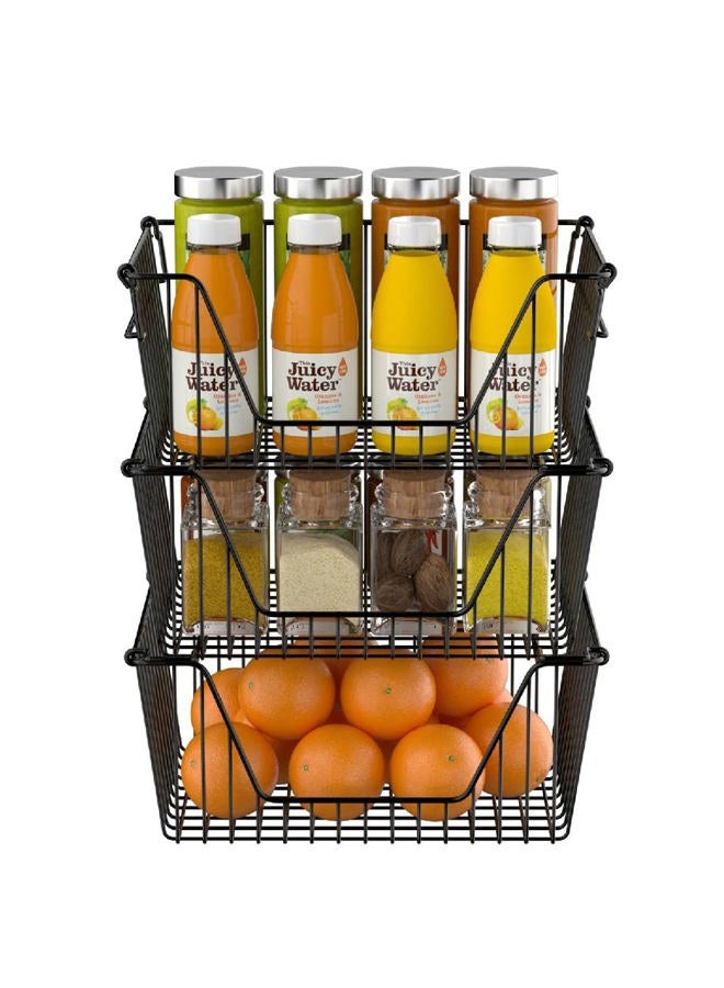 Slideep Wire Storage Baskets, Freezer Baskets Farmhouse Stackable Organizer Storage Bins Large Organizer for Storage, Office, Bathroom, Pantry Organization Storage with Handles 14" Black -Set of 3 - Image 2