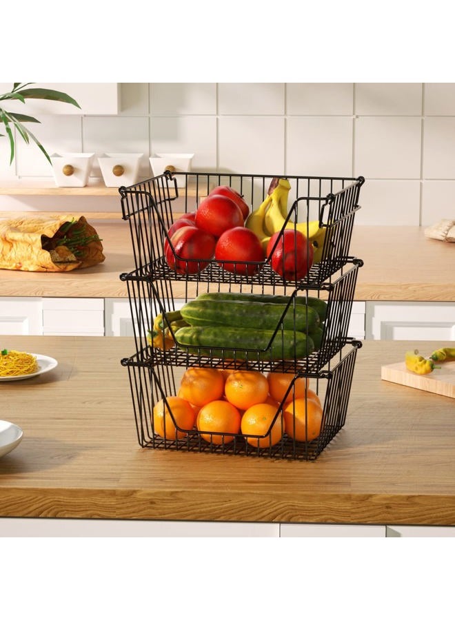 Slideep Wire Storage Baskets, Freezer Baskets Farmhouse Stackable Organizer Storage Bins Large Organizer for Storage, Office, Bathroom, Pantry Organization Storage with Handles 14" Black -Set of 3 - Image 4