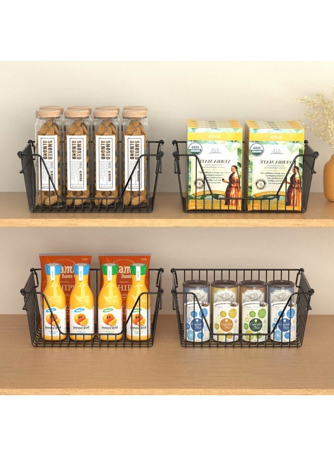 Slideep Wire Storage Baskets, Freezer Baskets Farmhouse Stackable Organizer Storage Bins Large Organizer for Storage, Office, Bathroom, Pantry Organization Storage with Handles 14" Black -Set of 3 - Image 5
