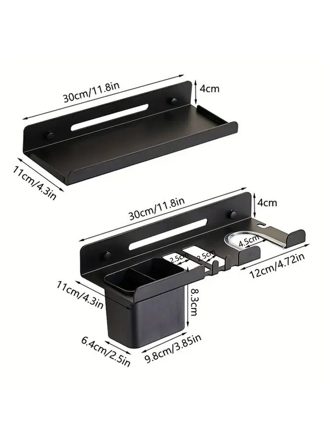 No Drill Blow Dryer Holder Black With Hair Styling Organizer For Bathroom - Image 3