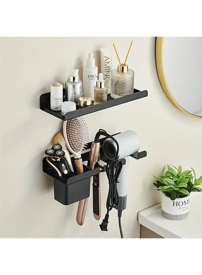No Drill Blow Dryer Holder Black With Hair Styling Organizer For Bathroom - Image 5