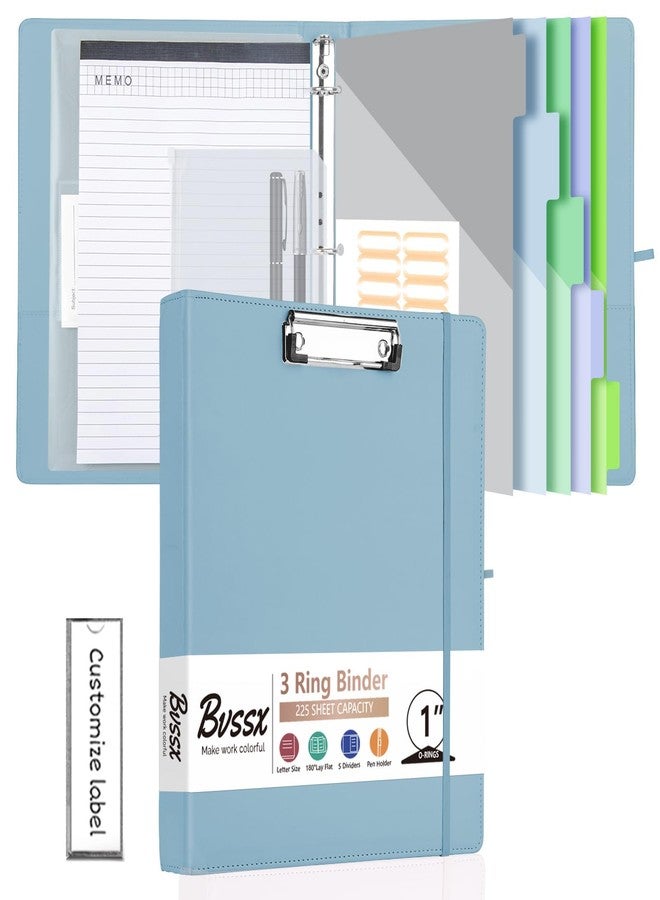 BVSSX 3 Ring Binder with Clipboard,1 Inch Binders with Notepad&5 Dividers with Pockets, Labels,PU Clipboards for School Office(Blue,Letter Size) - Image 1
