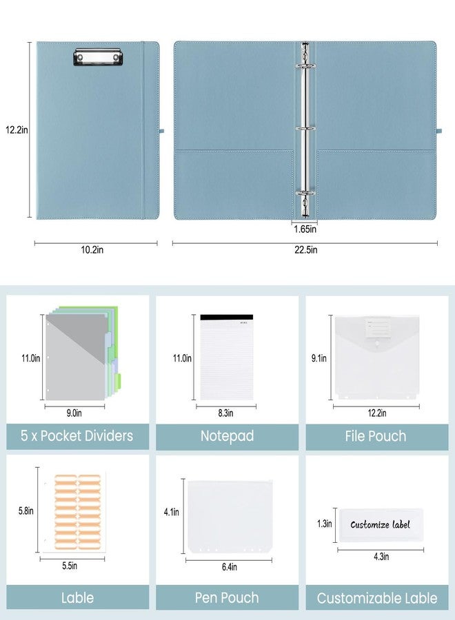 BVSSX 3 Ring Binder with Clipboard,1 Inch Binders with Notepad&5 Dividers with Pockets, Labels,PU Clipboards for School Office(Blue,Letter Size) - Image 4