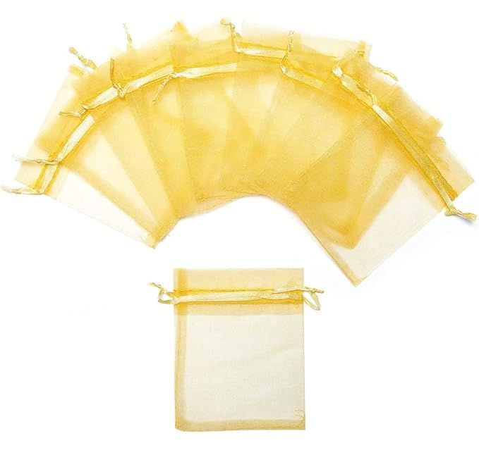 Avanti Creations Avanti Creations Plain Golden Net Tissue Transaprent Organza BagsOrganza Return Gift BagsDrawstring Pouches For Wedding Sheer Bags Pack Of 10 7 x 9 Cms - Image 4