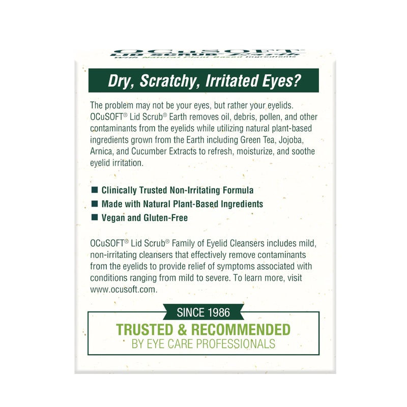 OCuSOFT Lid Scrub Earth Eyelid Cleanser, Pre-Moistened Eyelid Wipes for Mild to Moderate Conditions, Eyelid Cleanser with Natural Plant-Based Ingredients, 30 Count - Image 2