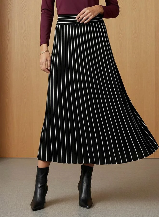 2Xtremz 2Xtremz Midi Viscose Blend A-line Skirt with Stripes