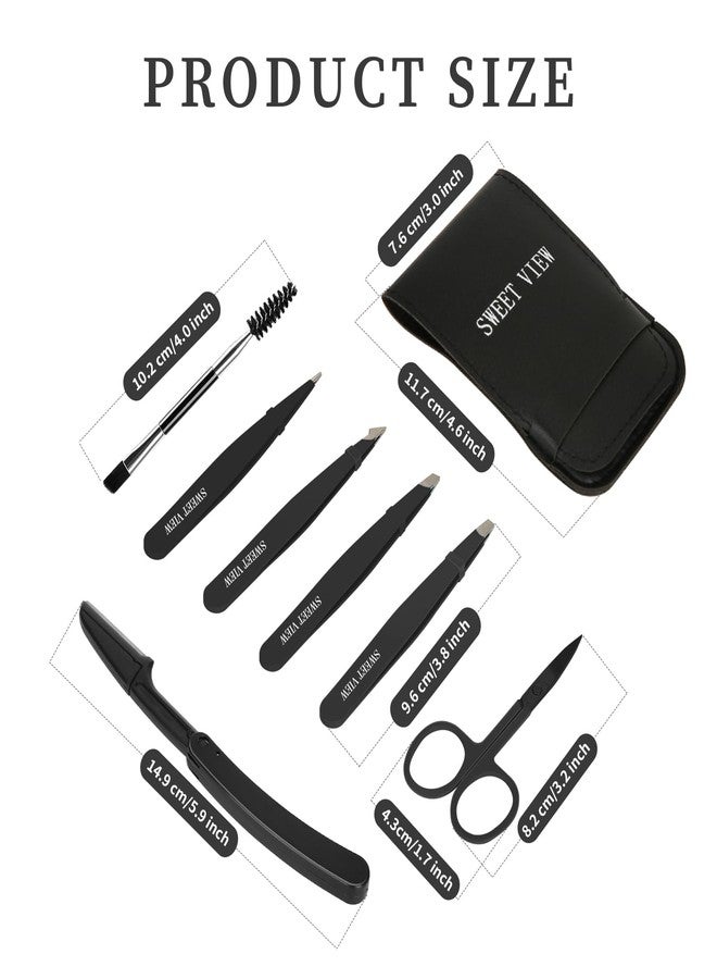 SWEET VIEW 7pcs Eyebrow Tweezers Kit for Women Precision Plucker with Brow Scissors & Razor & Spoolie for Facial, Chin, Brow, Splinter and Ingrown Hair - Image 2