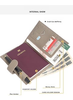 Generic Genuine Leather Passport Holder for Man & Women, Compact Leather Passport Wallet with Card Holders SIM Slots, Zippered Coins Pocket and Cash Holder Travel Passport Cover Case(Grey)  - Image 4