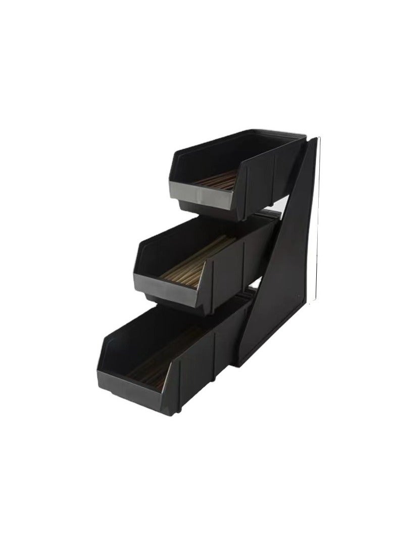 Beauenty Coffee Sleeve Storage Dispenser, Black Large Capacity Cup Lid Organizer with 2, 3 or 4 Compartments Reusable Food Grade Plastic Portable Detachable Straws Holder for Coffee Bar(3 Compartments) - Image 1