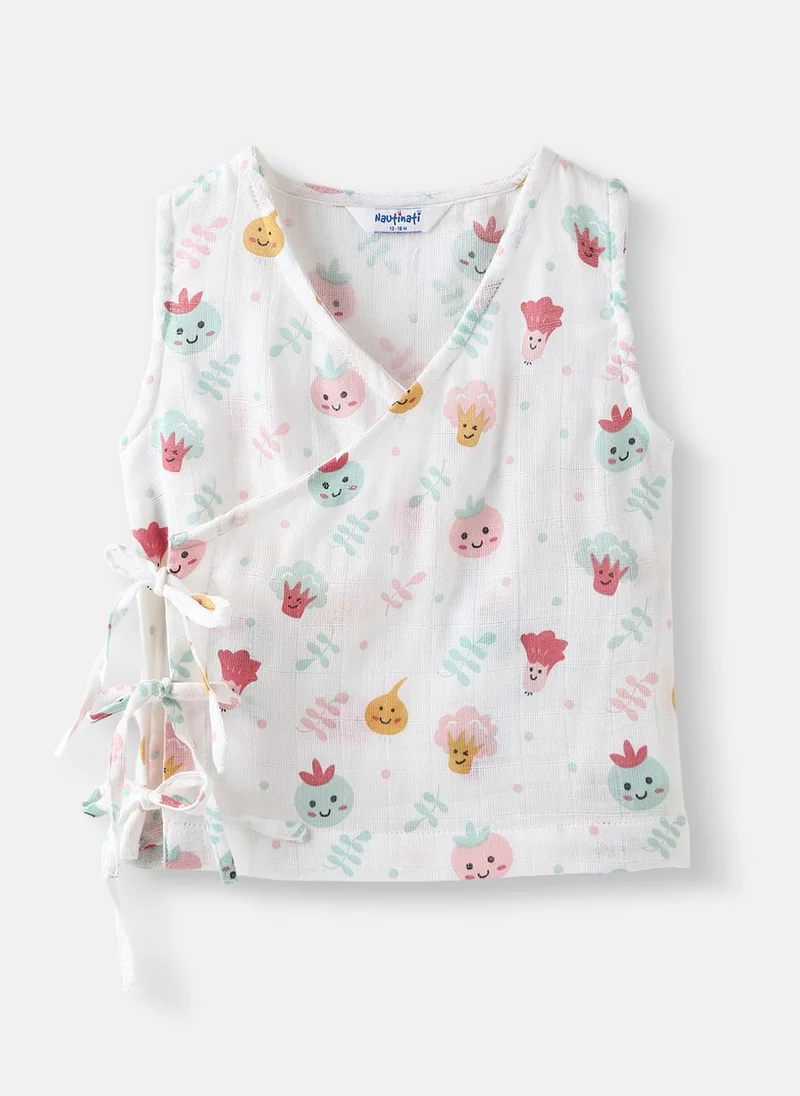 Nautinati Nautinati Girls Pack of 2 Cotton Printed Wrap V Neck Collar Jhabla