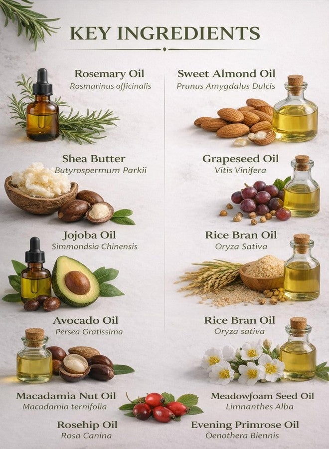 زيت الشعر المختار، زيت إكليل الجبل العطري وزيت النعناع، لعلاج تقصف الأطراف وجفاف فروة الرأس - مصنوع من نخالة الأرز والزيوت العطرية لتقوية الشعر وترطيبه وتعزيز صحته - Image 2
