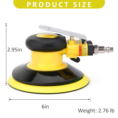 Gedu Professional Air Random Orbital Palm Sander, Dual Action Pneumatic Sander, Low Vibration, Heavy Duty … (6-inch Yellow) - Image 2