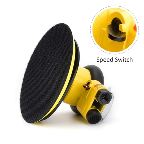 Gedu Professional Air Random Orbital Palm Sander, Dual Action Pneumatic Sander, Low Vibration, Heavy Duty … (6-inch Yellow) - Image 4