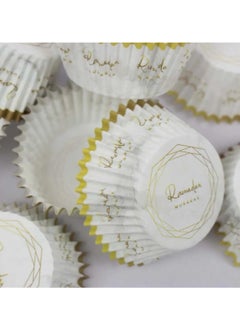 ThePartyPopper 50Pcs White Gold Marble Design Ramadan Cupcake Holder Paper Oil Proof Cupcake Liners  - Image 1