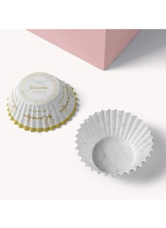 ThePartyPopper 50Pcs White Gold Marble Design Ramadan Cupcake Holder Paper Oil Proof Cupcake Liners  - Image 2