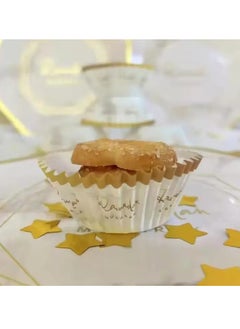 ThePartyPopper 50Pcs White Gold Marble Design Ramadan Cupcake Holder Paper Oil Proof Cupcake Liners  - Image 5