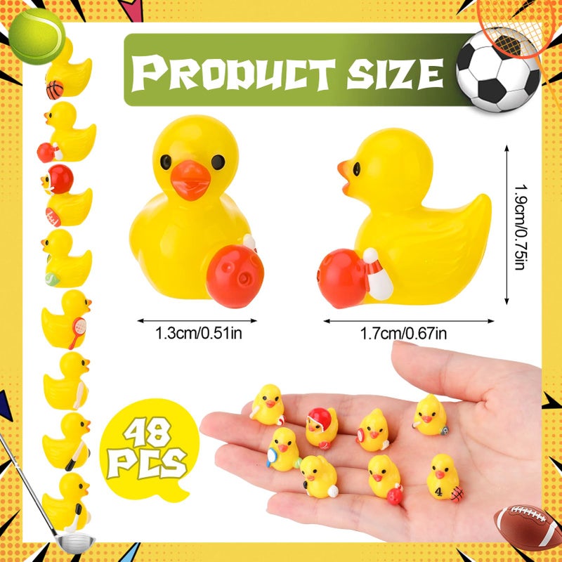 GGSTDDUP 48 Pcs Sports Resin Ducks Sports Themed Patriotic Ducks Unique Mini Little Yellow Duck Novelty Miniature Sports Duck Figurine Decorations for Sports Game Sports Party Favor 8 Sports - Image 5