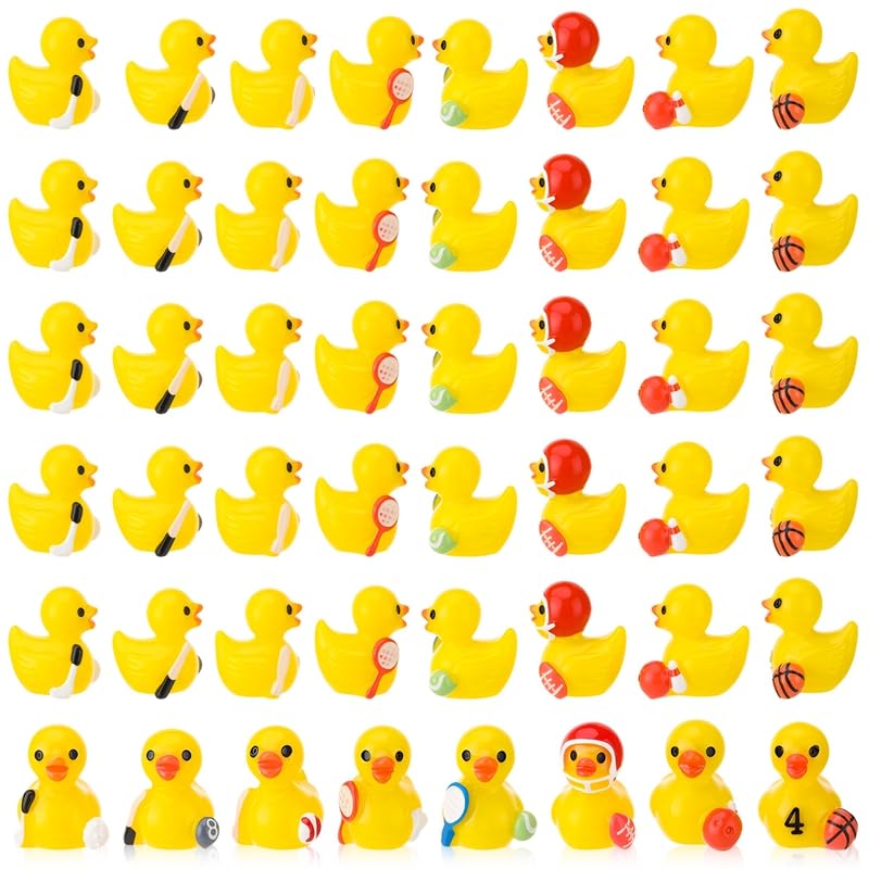 GGSTDDUP 48 Pcs Sports Resin Ducks Sports Themed Patriotic Ducks Unique Mini Little Yellow Duck Novelty Miniature Sports Duck Figurine Decorations for Sports Game Sports Party Favor 8 Sports - Image 1