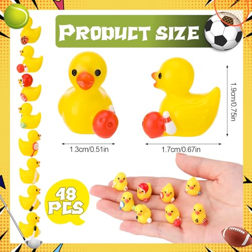 GGSTDDUP 48 Pcs Sports Resin Ducks Sports Themed Patriotic Ducks Unique Mini Little Yellow Duck Novelty Miniature Sports Duck Figurine Decorations for Sports Game Sports Party Favor 8 Sports - Image 4