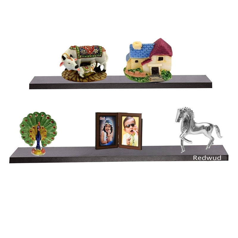 Redwud Redwud Lyla Multipurpose Wooden Wall Mounted Shelf Book Shelf Corner Shelf Rack Wall Decor Display Rack and Shelves Wall Shelves for Living Room Bedroom Office Showcase Wenge Set of 2 - Image 1
