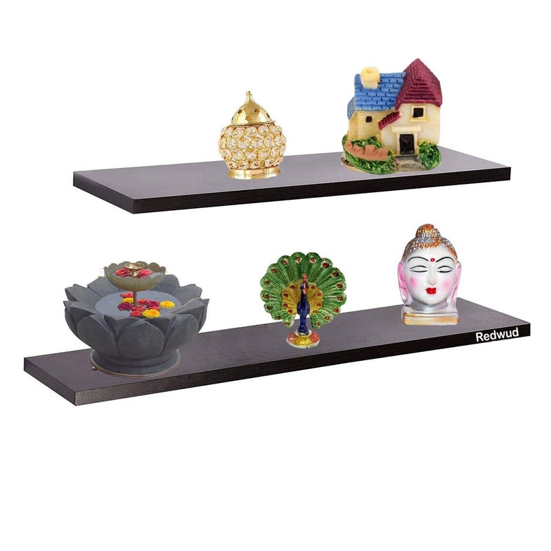 Redwud Redwud Lyla Multipurpose Wooden Wall Mounted Shelf Book Shelf Corner Shelf Rack Wall Decor Display Rack and Shelves Wall Shelves for Living Room Bedroom Office Showcase Wenge Set of 2 - Image 3