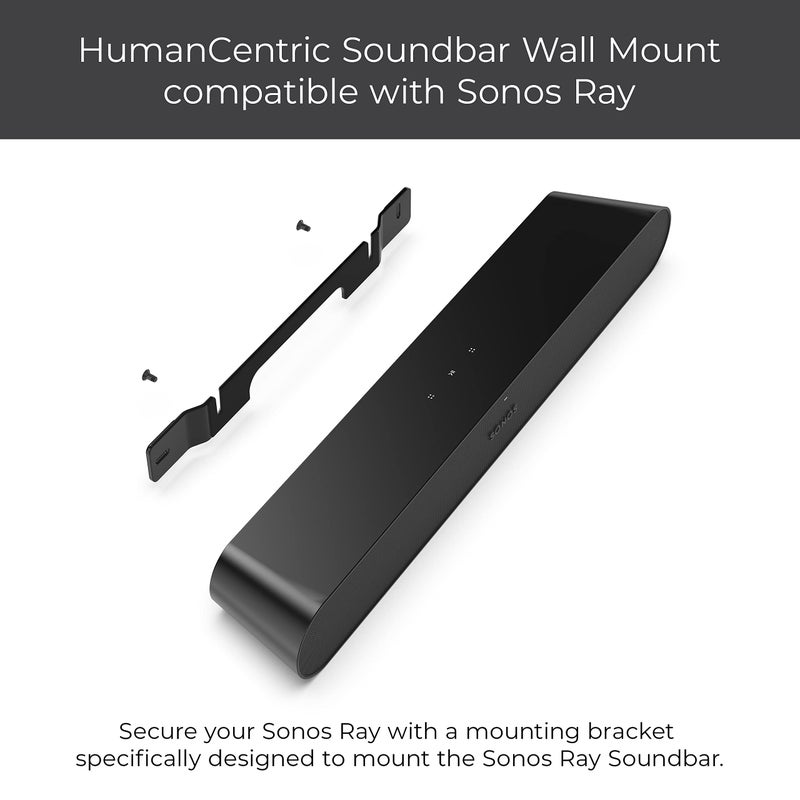 HumanCentric Wall Mount Compatible with Sonos Ray Sound Bar (Black), Mount on Wall Under TV, Floating Style, Hidden Design, Hardware Included - Image 2